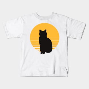 Retro Vintage Full Moon Black Cat Kids T-Shirt